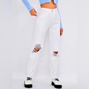 Women straight leg ripped jeans